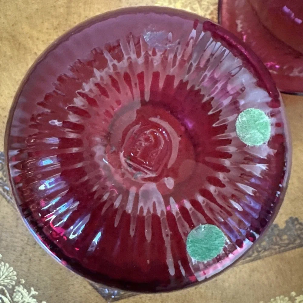 Vtg Pilgrim Glass Optic Cranberry‎ Pink Pitcher Ribbed Clear Handle + Sugar Bowl